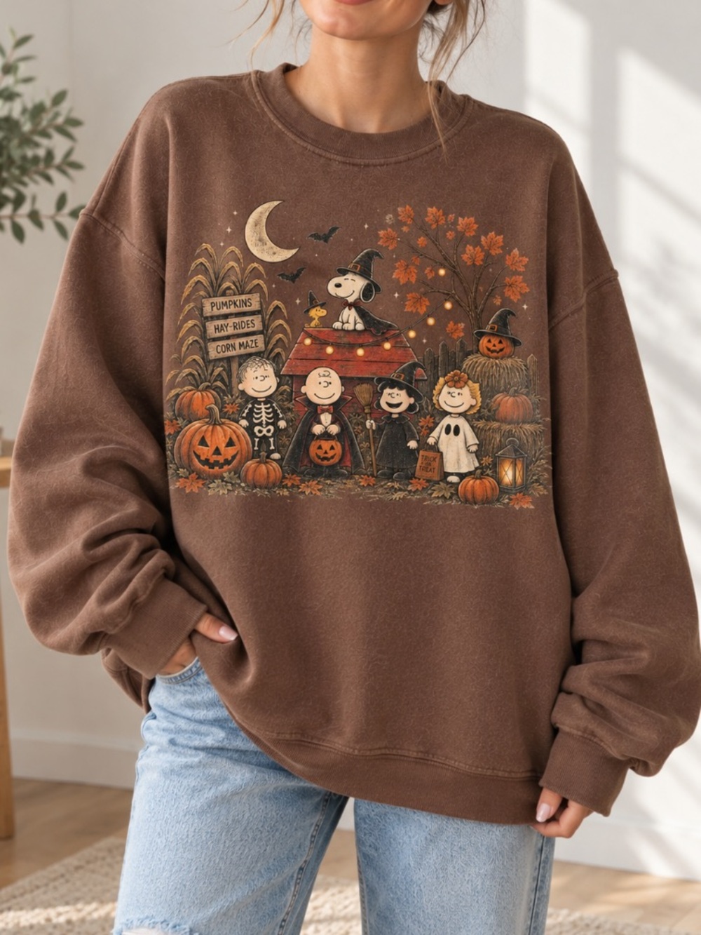Halloween Cartoon Friends Sweatshirt, Cute Fall Pumpkin Patch Crewneck